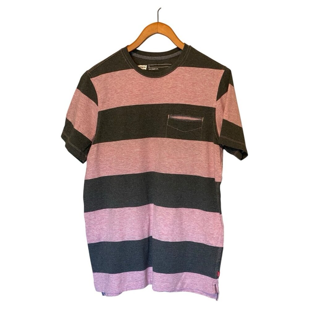 Levi's Gray Pink Mauve Striped S/S T-Shirt Men's Size L Pocket Tee